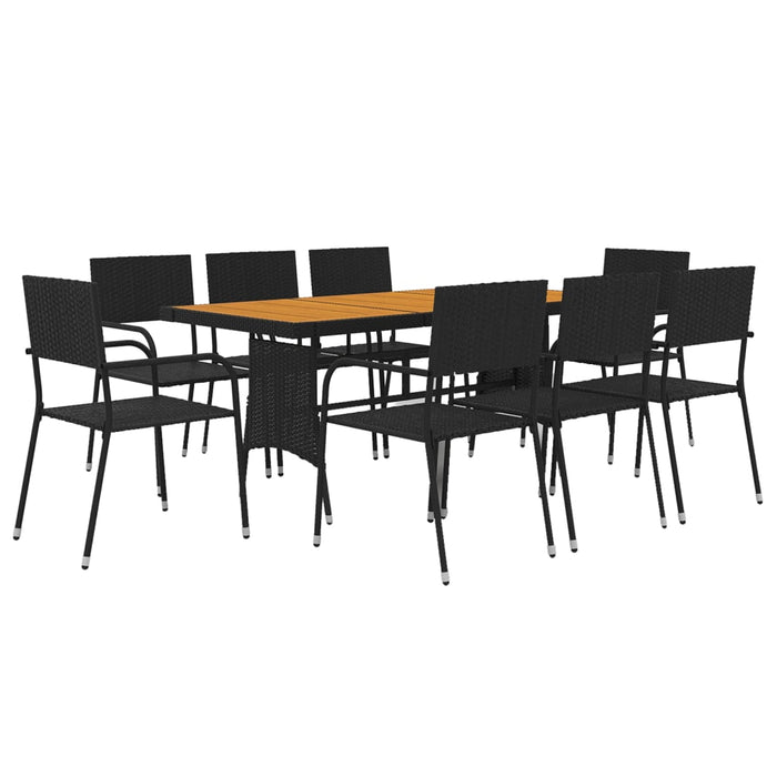 Set mobilier de exterior, 9 piese, negru, poliratan WALTI