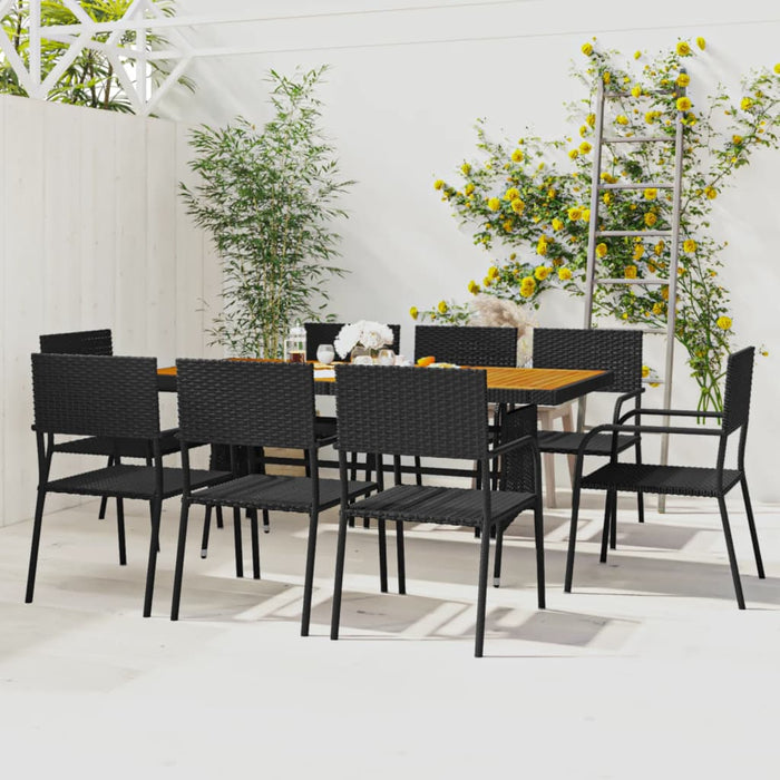 Set mobilier de exterior, 9 piese, negru, poliratan WALTI