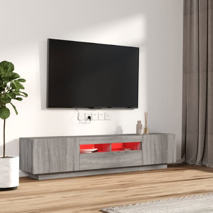 Set dulapuri TV cu LED, 2 piese, gri sonoma, lemn prelucrat - WALTI WALTI