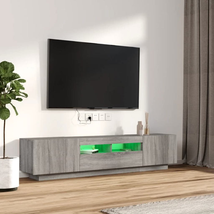 Set dulapuri TV cu LED, 2 piese, gri sonoma, lemn prelucrat - WALTI WALTI