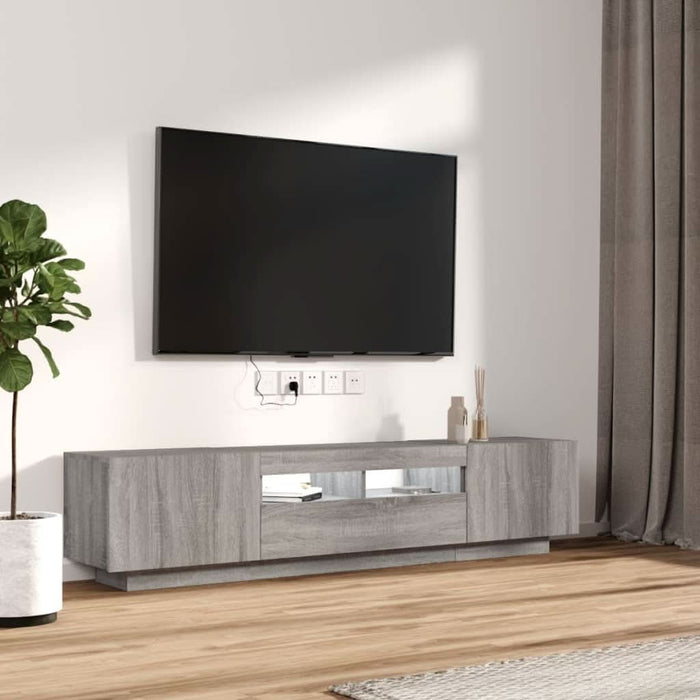 Set dulapuri TV cu LED, 2 piese, gri sonoma, lemn prelucrat - WALTI WALTI