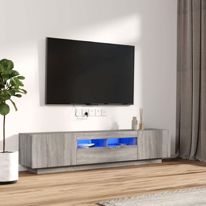 Set dulapuri TV cu LED, 2 piese, gri sonoma, lemn prelucrat - WALTI WALTI