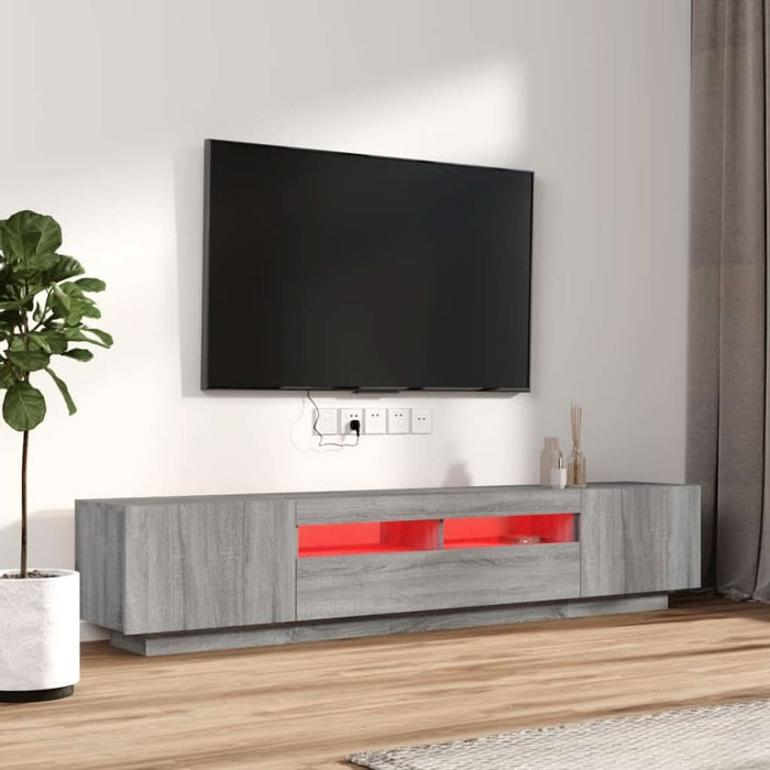 Set dulapuri TV cu LED, 2 piese, gri sonoma, lemn prelucrat - WALTI WALTI
