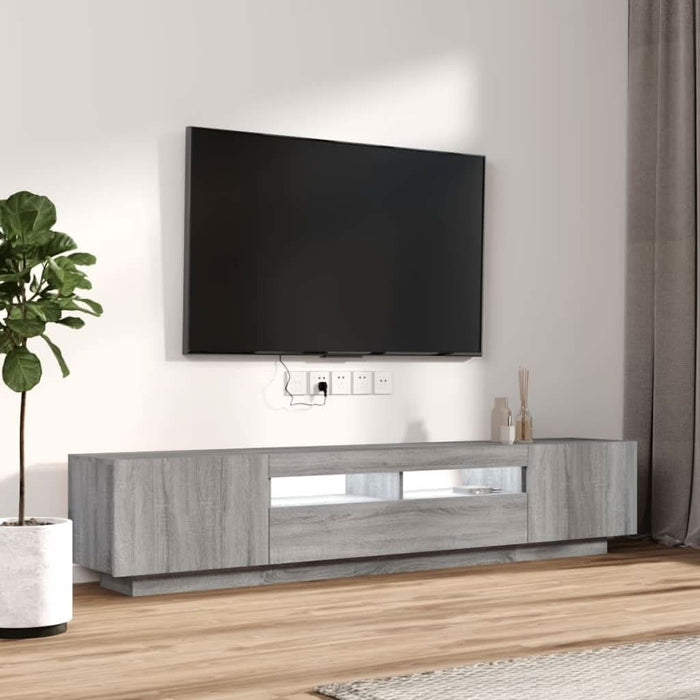 Set dulapuri TV cu LED, 2 piese, gri sonoma, lemn prelucrat - WALTI WALTI