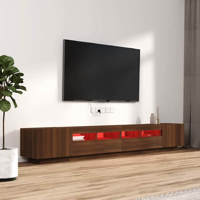 Set dulapuri TV cu LED, 3 piese, stejar maro, lemn prelucrat WALTI