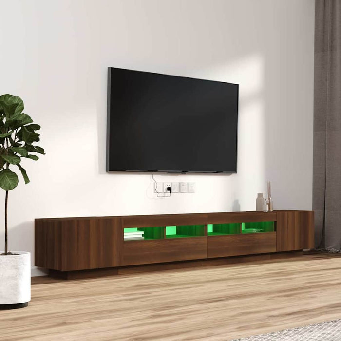 Set dulapuri TV cu LED, 3 piese, stejar maro, lemn prelucrat WALTI