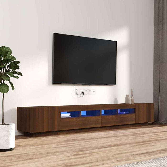 Set dulapuri TV cu LED, 3 piese, stejar maro, lemn prelucrat WALTI