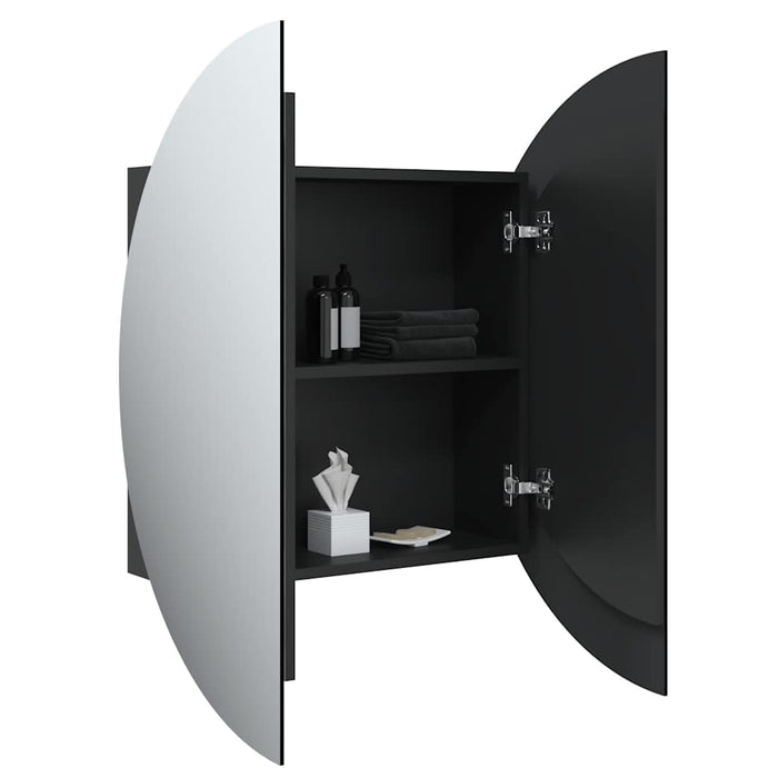 Dulap de baie cu oglindă rotundă și LED, negru, 54x54x17,5 cm - WALTI WALTI