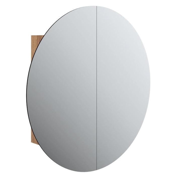 Dulap de baie cu oglindă rotundă și LED, stejar, 54x54x17,5 cm - WALTI WALTI