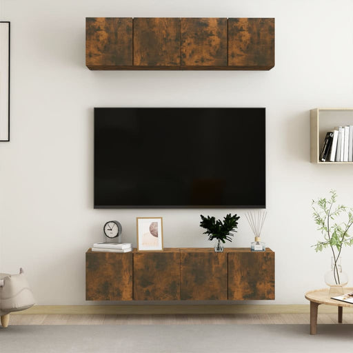 Dulap TV de perete, 4 buc, stejar, 60x30x30 cm, lemn prelucrat - WALTI WALTI