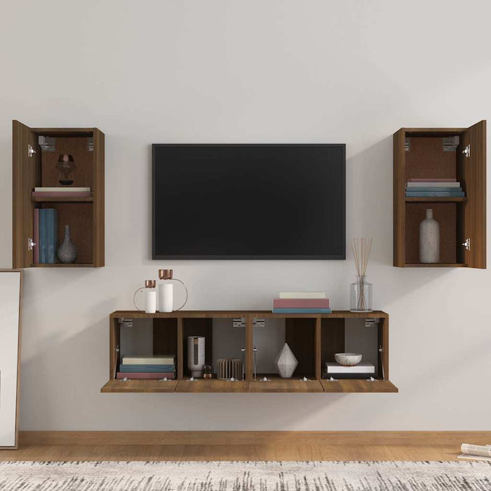 Set dulapuri TV, 4 piese, stejar maro, lemn prelucrat WALTI