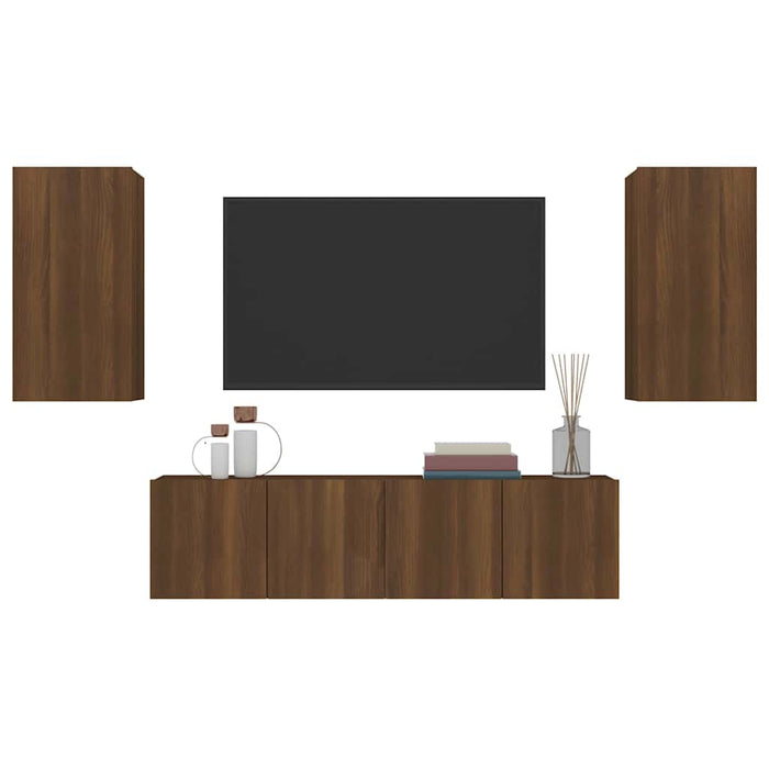 Set dulapuri TV, 4 piese, stejar maro, lemn prelucrat WALTI