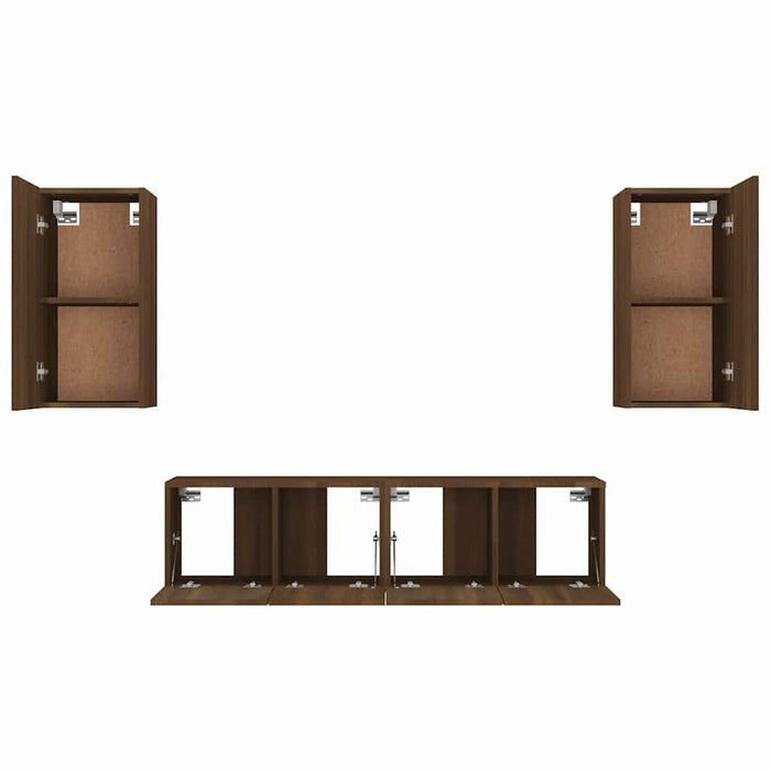 Set dulapuri TV, 4 piese, stejar maro, lemn prelucrat WALTI