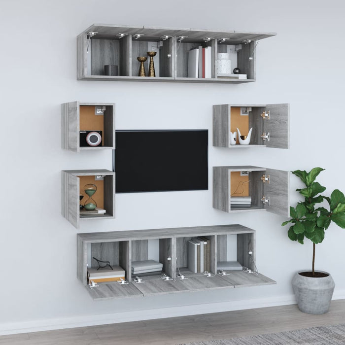 Set dulap TV, 8 piese, gri sonoma, lemn prelucrat WALTI