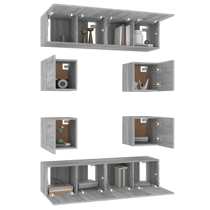 Set dulap TV, 8 piese, gri sonoma, lemn prelucrat WALTI