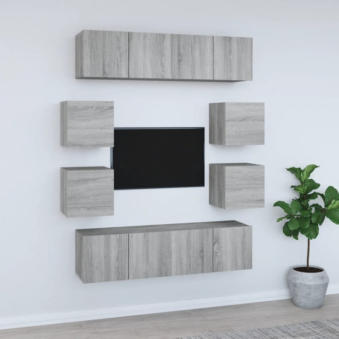Set dulap TV, 8 piese, gri sonoma, lemn prelucrat WALTI