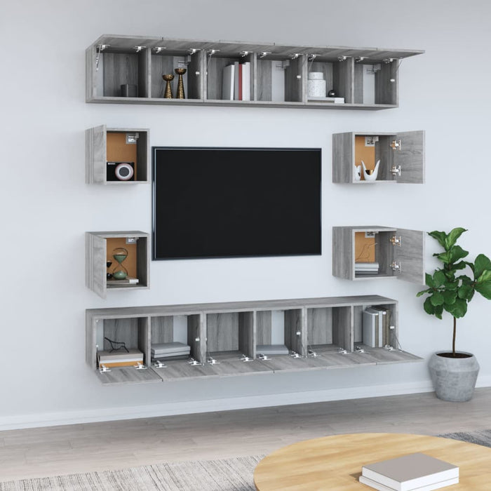 Set dulapuri TV, 10 piese, gri sonoma, lemn compozit WALTI