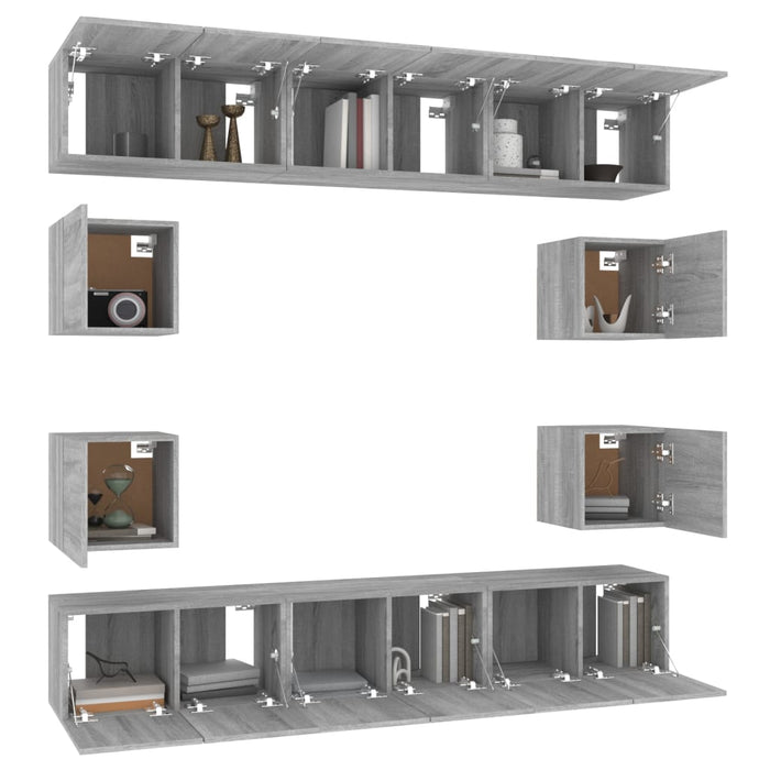 Set dulapuri TV, 10 piese, gri sonoma, lemn compozit WALTI