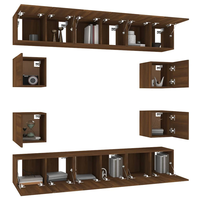 Set dulapuri TV, 10 piese, stejar maro, lemn prelucrat WALTI