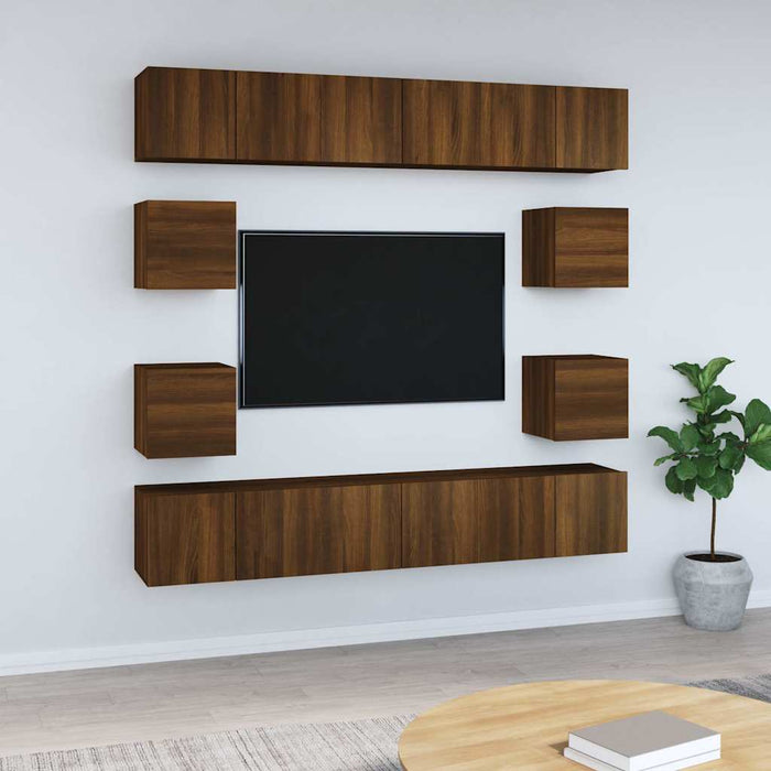 Set dulapuri TV, 10 piese, stejar maro, lemn prelucrat WALTI