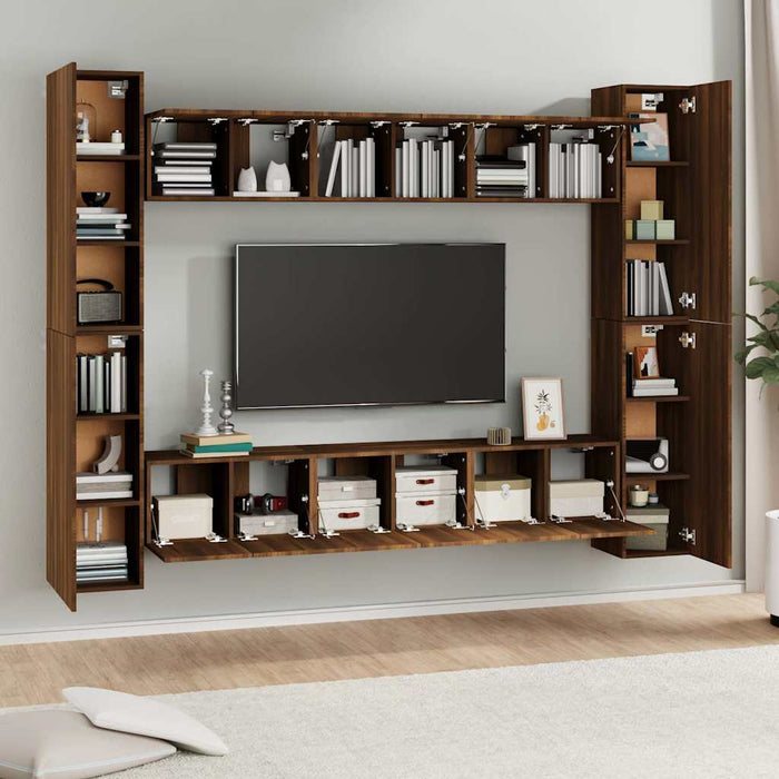 Set dulapuri TV, 10 piese, stejar maro, lemn prelucrat WALTI