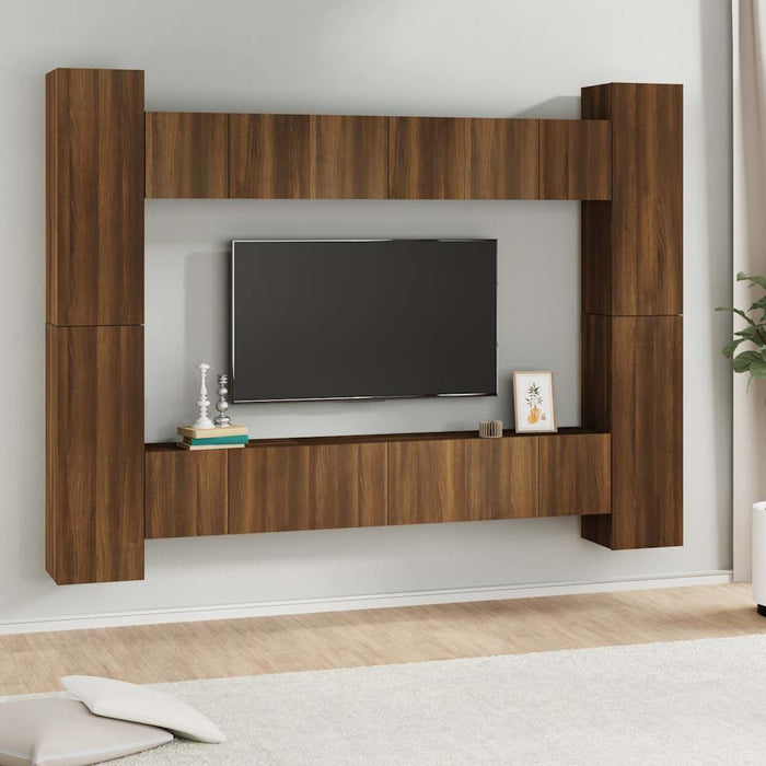 Set dulapuri TV, 10 piese, stejar maro, lemn prelucrat WALTI