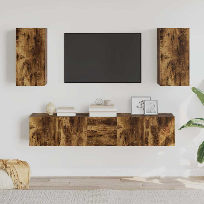 Set dulapuri TV, 5 piese, stejar fumuriu, lemn prelucrat WALTI