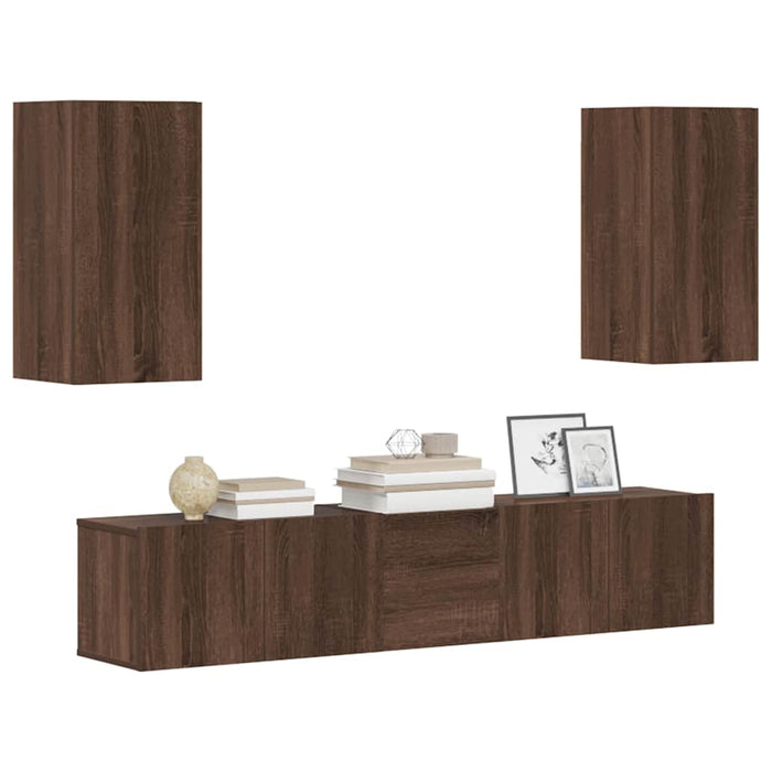 Set dulapuri TV, 5 piese, stejar maro, lemn prelucrat WALTI