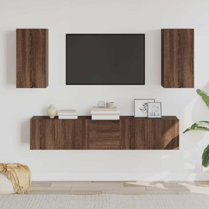 Set dulapuri TV, 5 piese, stejar maro, lemn prelucrat WALTI