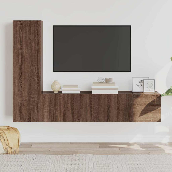 Set dulap TV, 3 piese, stejar maro, lemn prelucrat WALTI