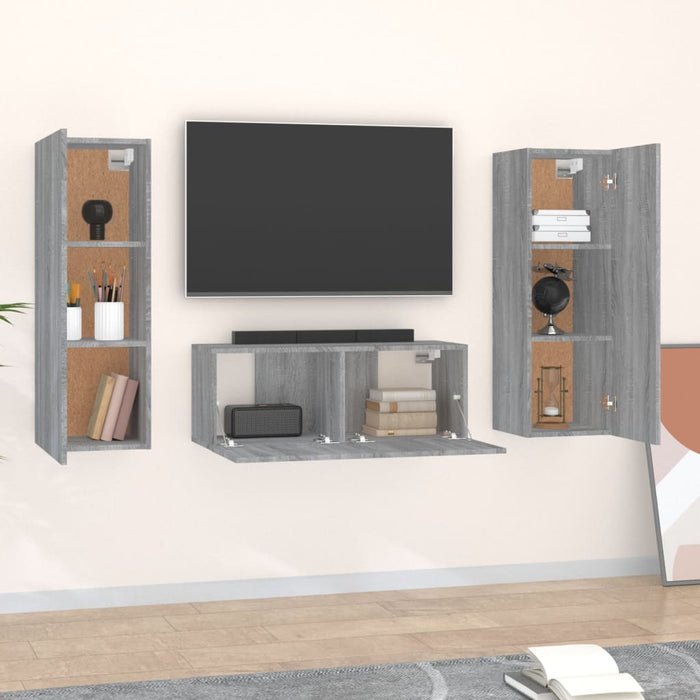 Set dulap TV, 3 piese, gri sonoma, lemn prelucrat - WALTI WALTI