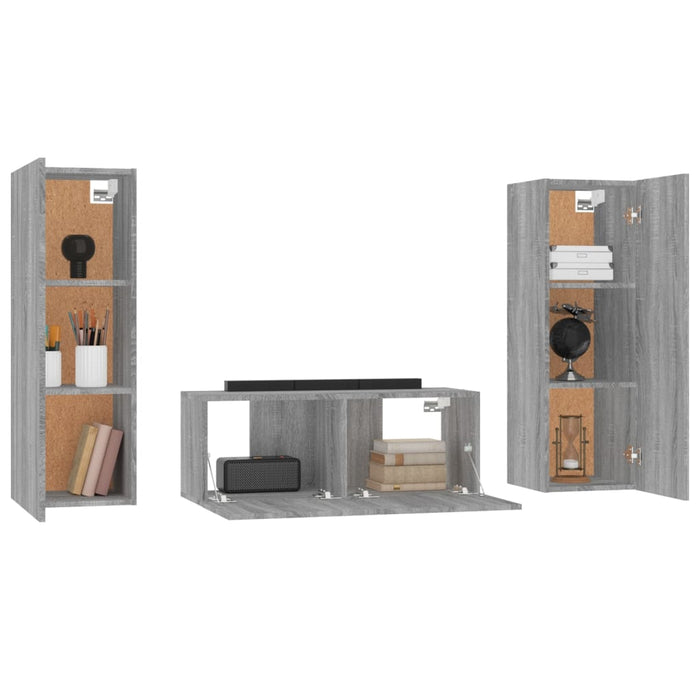 Set dulap TV, 3 piese, gri sonoma, lemn prelucrat - WALTI WALTI