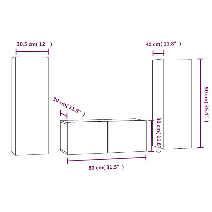 Set dulap TV, 3 piese, stejar maro, lemn prelucrat WALTI
