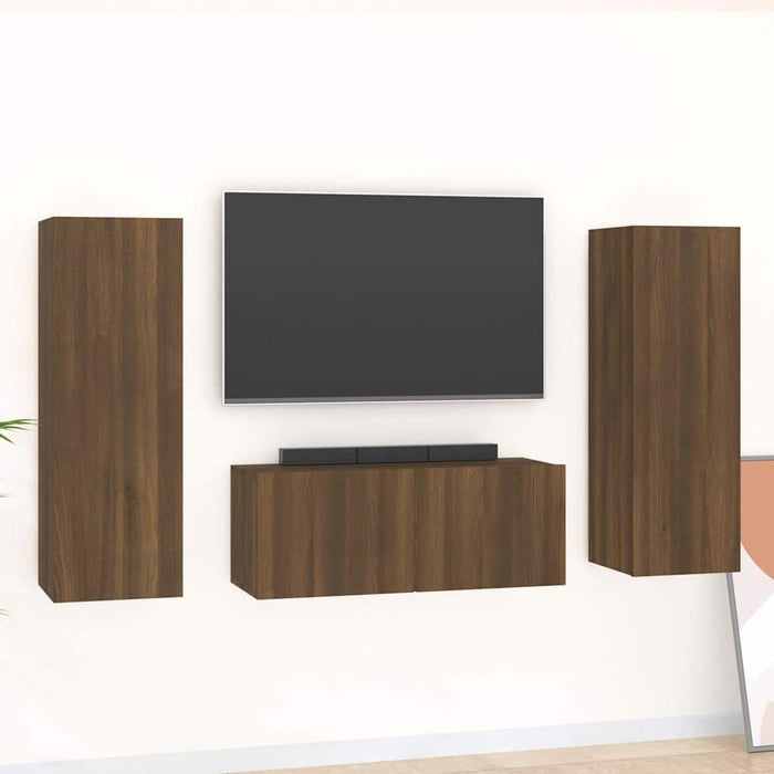 Set dulap TV, 3 piese, stejar maro, lemn prelucrat WALTI