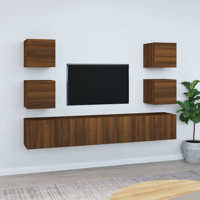 Set comode TV, 7 piese, stejar maro, lemn compozit WALTI