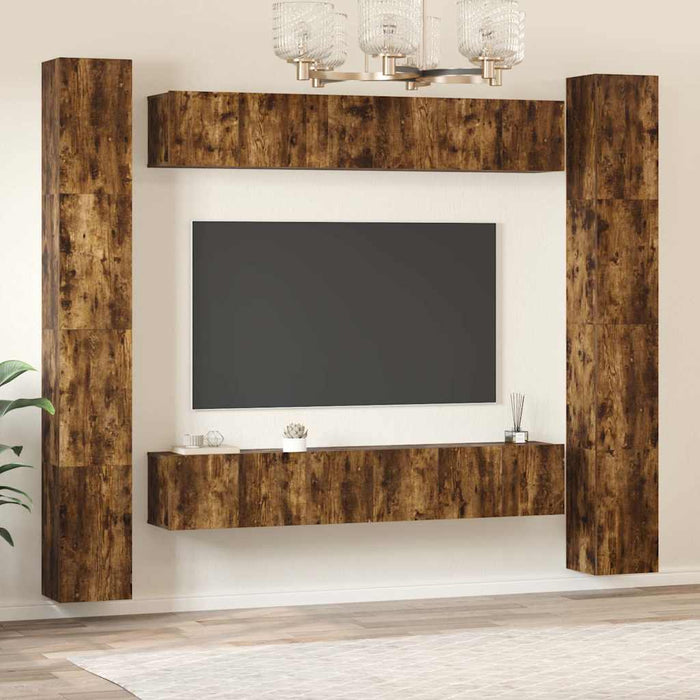 Set dulapuri TV, 6 piese, stejar fumuriu, lemn prelucrat WALTI