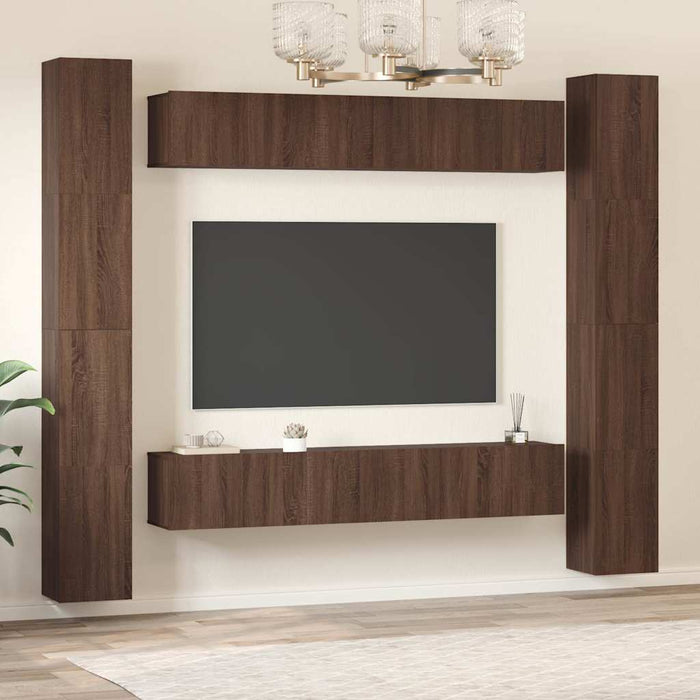Set dulapuri TV, 6 piese, stejar maro, lemn prelucrat WALTI