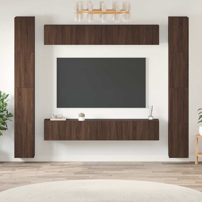 Set dulapuri TV, 6 piese, stejar maro, lemn prelucrat WALTI