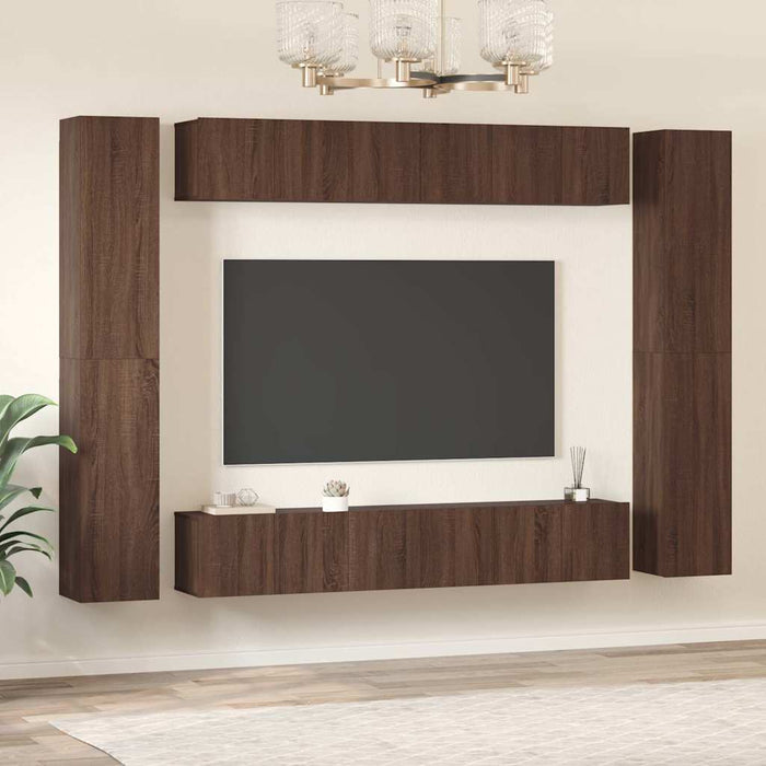 Set dulapuri TV, 10 piese, stejar maro, lemn prelucrat WALTI