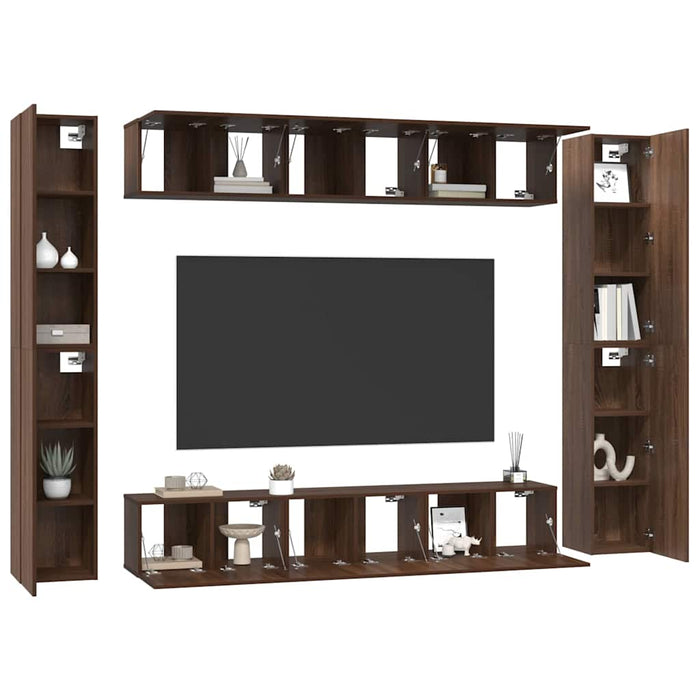 Set dulapuri TV, 10 piese, stejar maro, lemn prelucrat WALTI