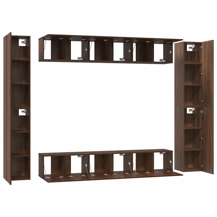 Set dulapuri TV, 10 piese, stejar maro, lemn prelucrat WALTI