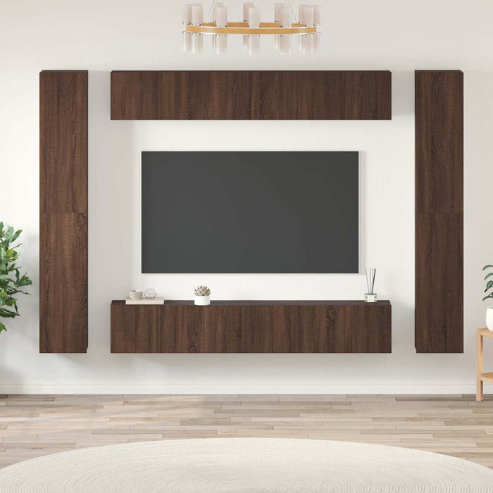 Set dulapuri TV, 10 piese, stejar maro, lemn prelucrat WALTI