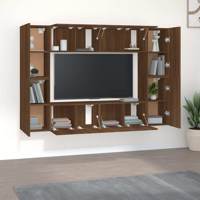 Set dulap TV, 8 piese, stejar maro, lemn prelucrat WALTI