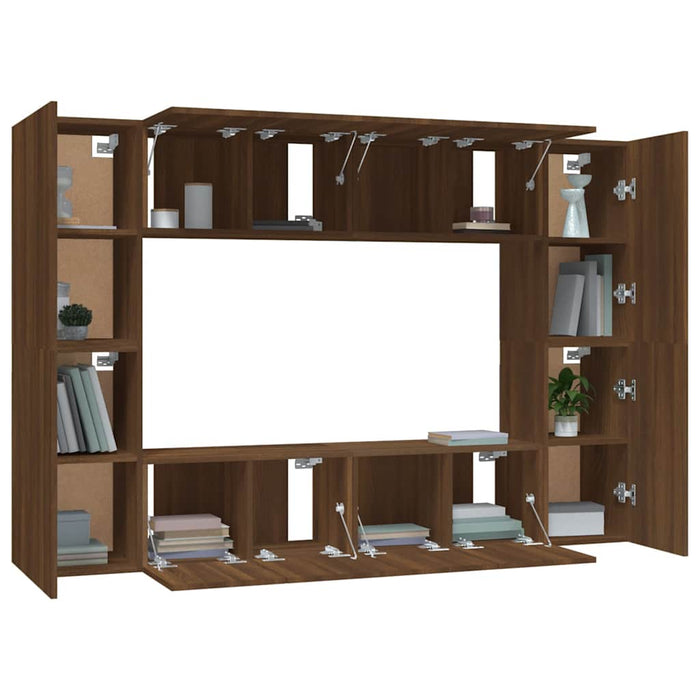 Set dulap TV, 8 piese, stejar maro, lemn prelucrat WALTI