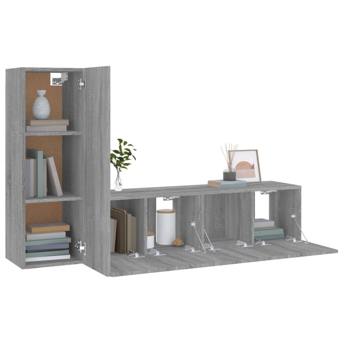 Set dulap TV, 3 piese, gri sonoma, lemn prelucrat WALTI