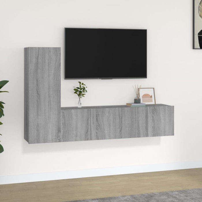 Set dulap TV, 3 piese, gri sonoma, lemn prelucrat WALTI