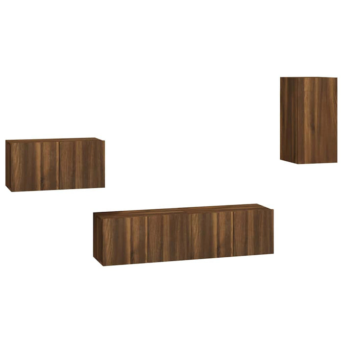 Set dulapuri TV, 4 piese, stejar maro, lemn prelucrat WALTI