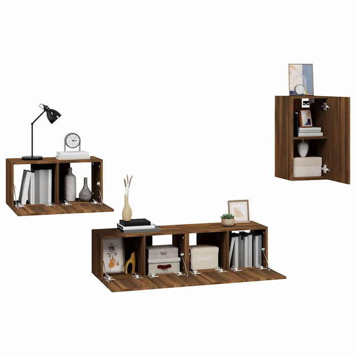 Set dulapuri TV, 4 piese, stejar maro, lemn prelucrat WALTI