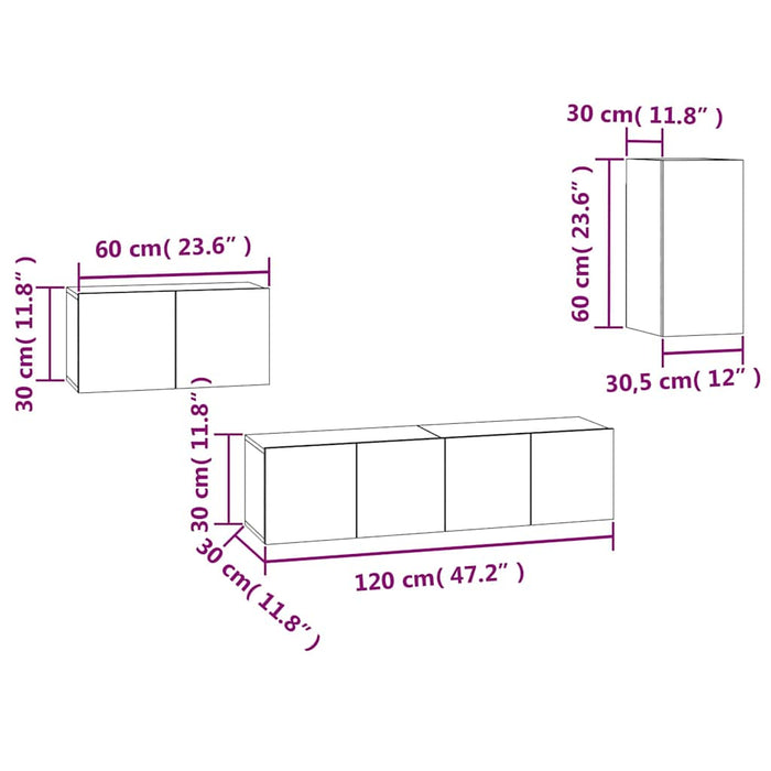 Set dulapuri TV, 4 piese, stejar maro, lemn prelucrat WALTI