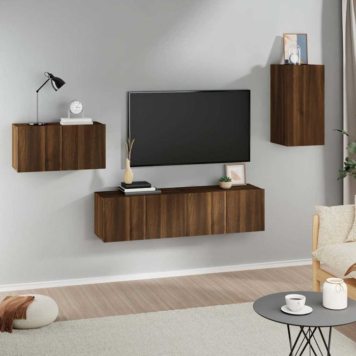 Set dulapuri TV, 4 piese, stejar maro, lemn prelucrat WALTI